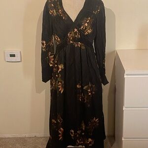 All Saints Black Floral Long Sleeve Dress